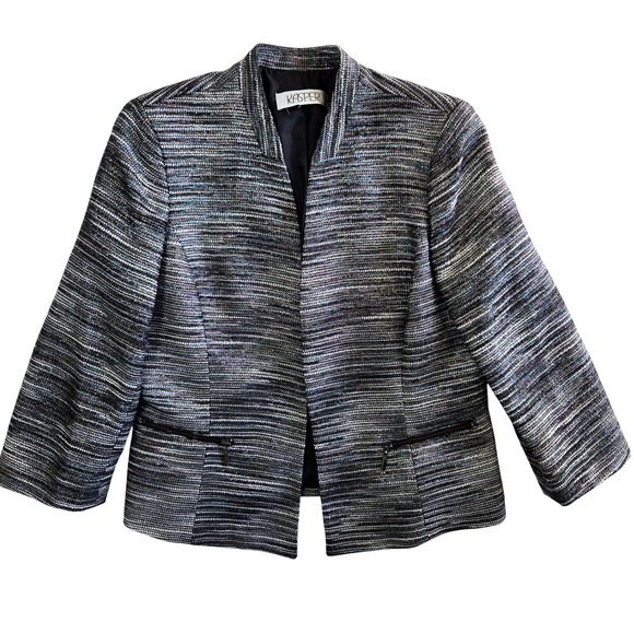 Kasper Womens S Blazer Black Grey Shimmery Metalic Tweed‎ Career Office Holiday - Picture 2 of 11